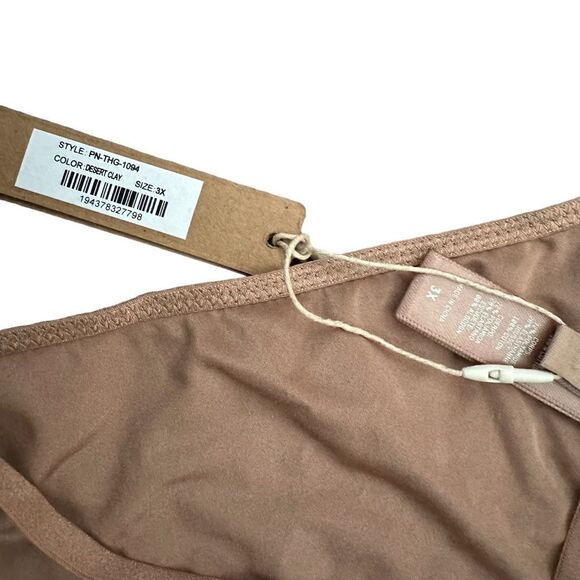 NWT SKIMS Stretch Satin Dipped Front Sexy Lingerie Thong In Clay Nude Nude - Picture 3 of 7